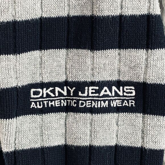 DKNY Jeans Men's Sweater Long Sleeve Black Grey Stripe Medium - Picture 3 of 12